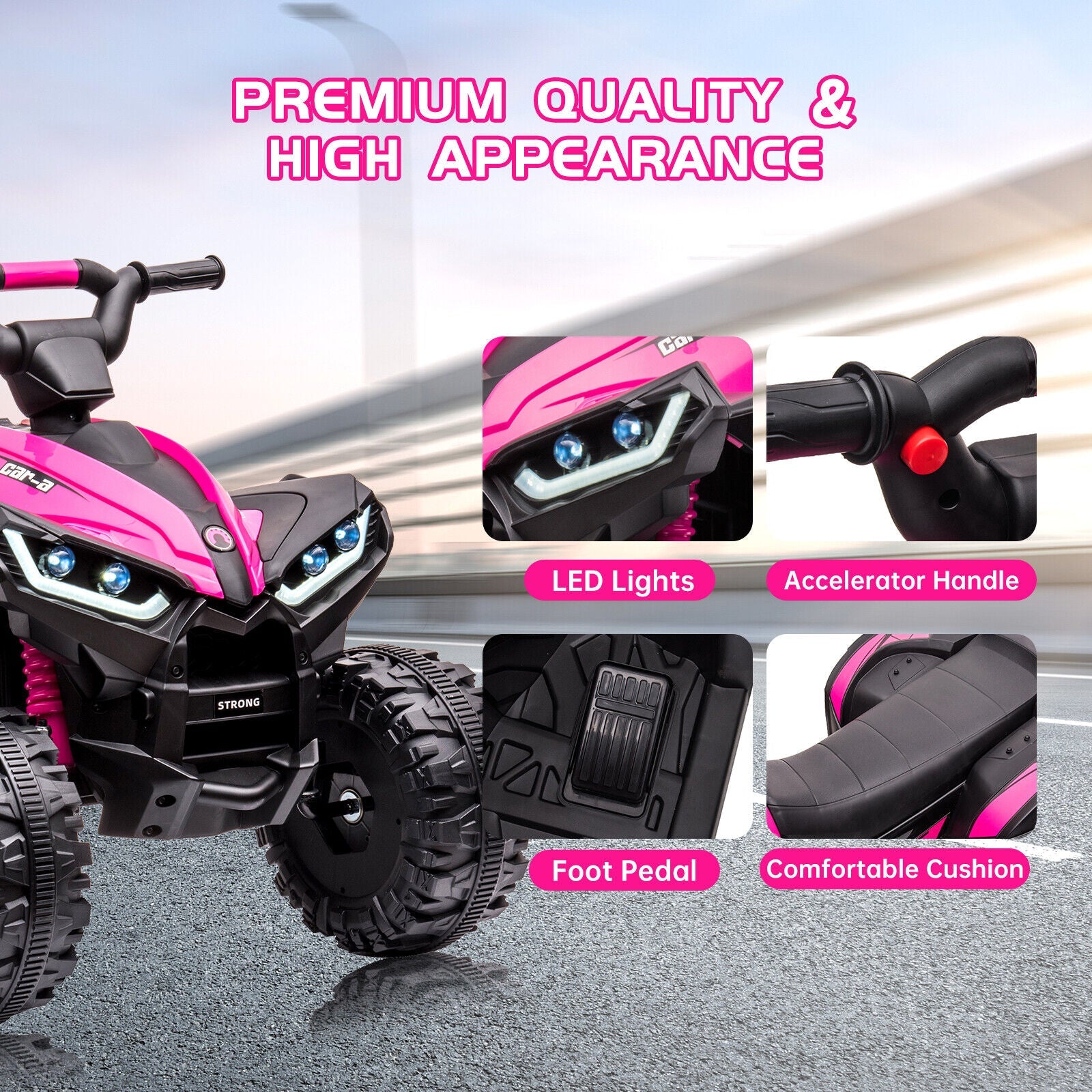 Electric 4-Wheels Car Truck ATV for Kids Ages 3+: 12V Battery Powered Ride On Toy