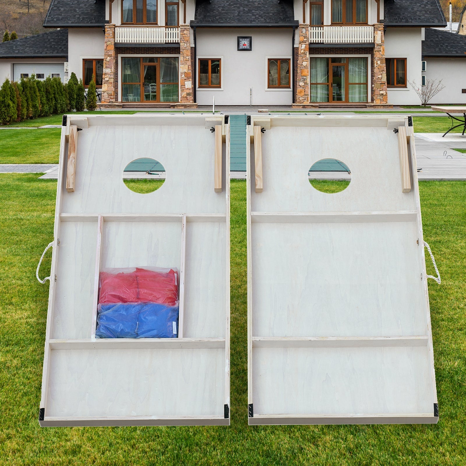 Portable 4x2 Wooden Cornhole Board Set for Outdoor Yard Games with 2 Boards