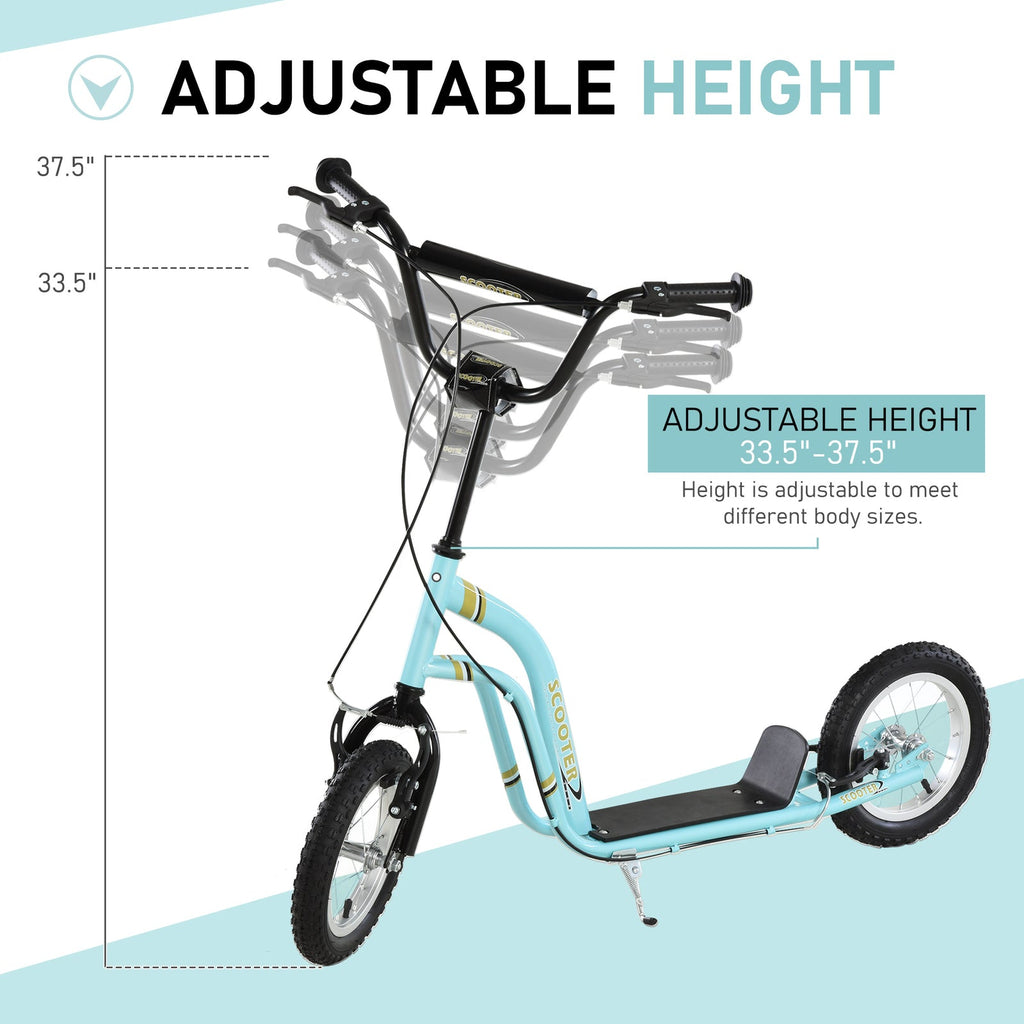 Youth Scooter with Dual Front and Rear Caliper Brakes and 12-Inch Inflatable Front Wheel