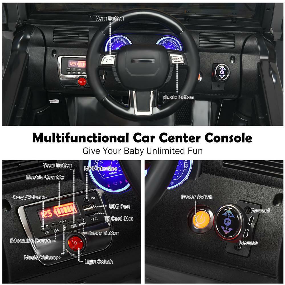 12 Volt Electric Kids Ride-On Police Truck Car with MP3 Player, Bluetooth Connectivity, and Remote Control - Black