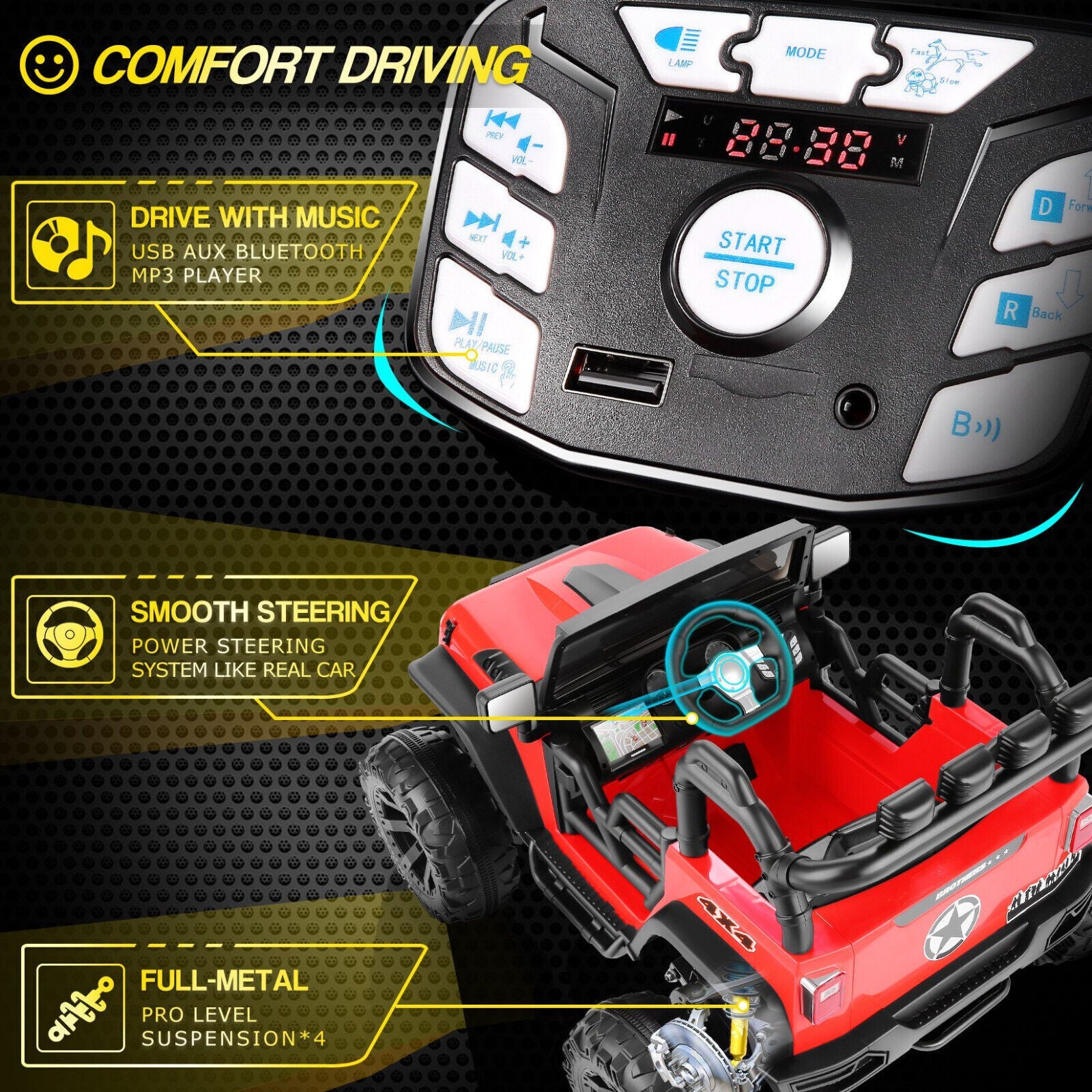 24V Jeep Music Fashion Ride-On Car with Remote Control for Electric Kids
