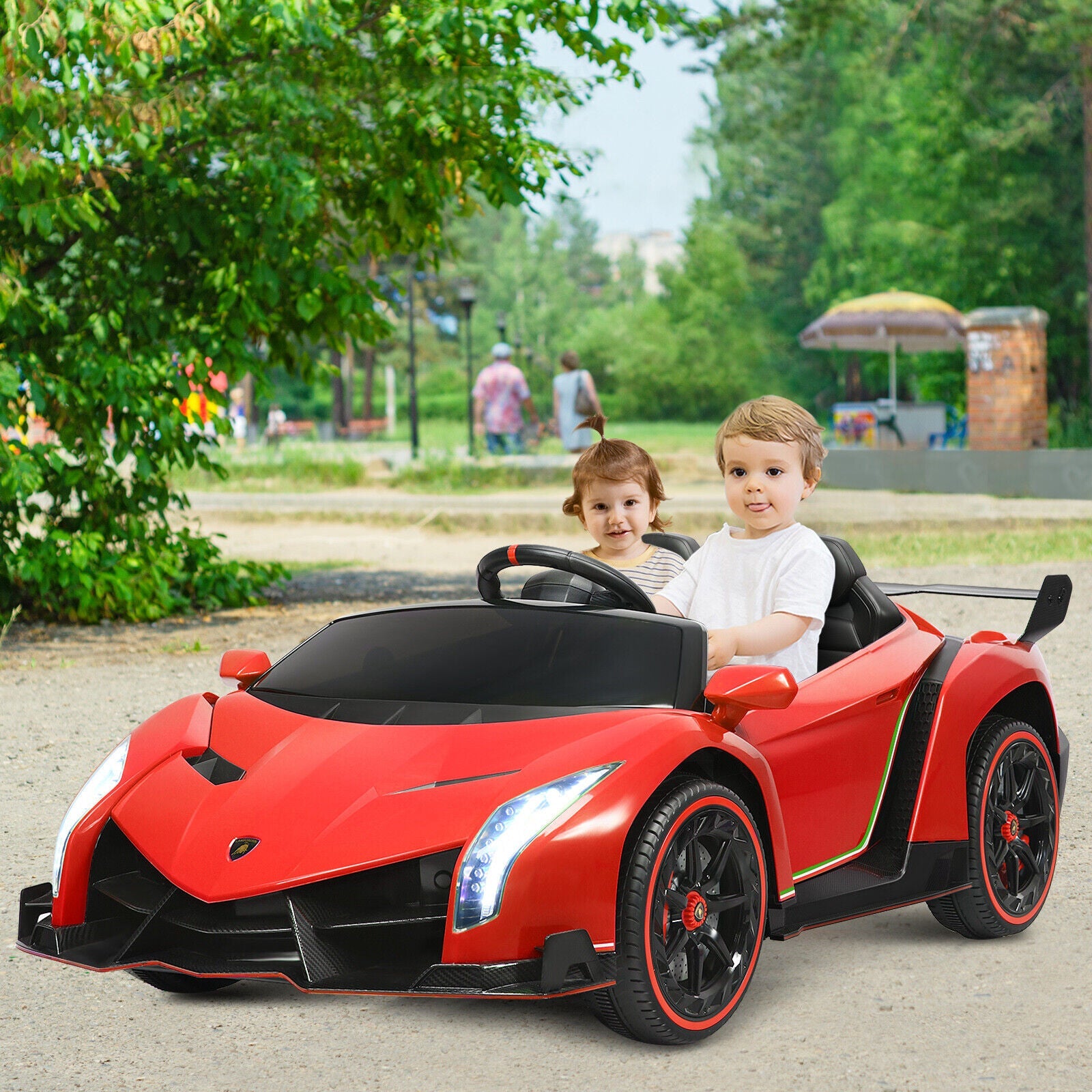 2-Seater Licensed Lamborghini Kids Ride On Car with RC and Swing Function - Red (12V)