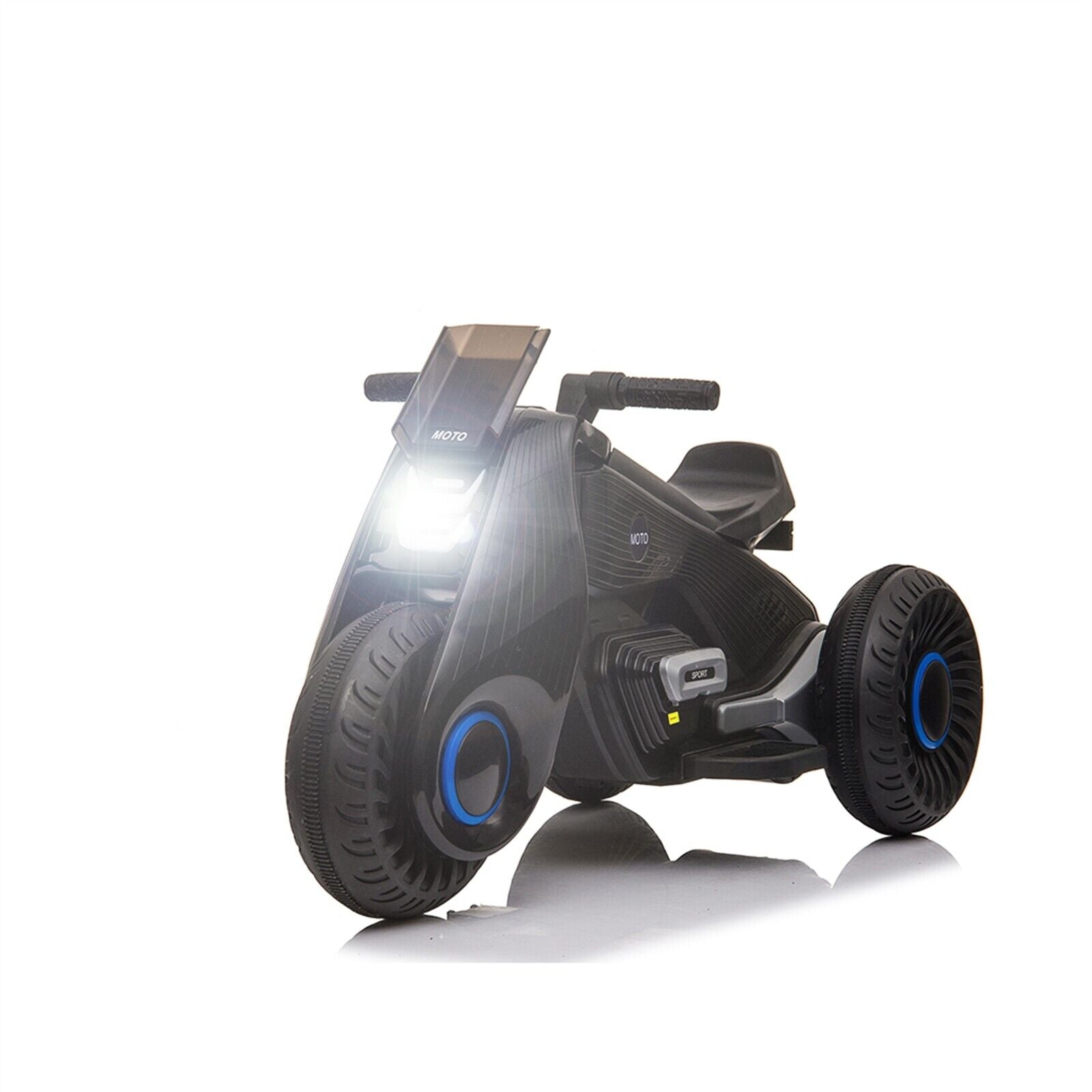 Black 3-Wheel Double Drive Electric Motorcycle for Kids