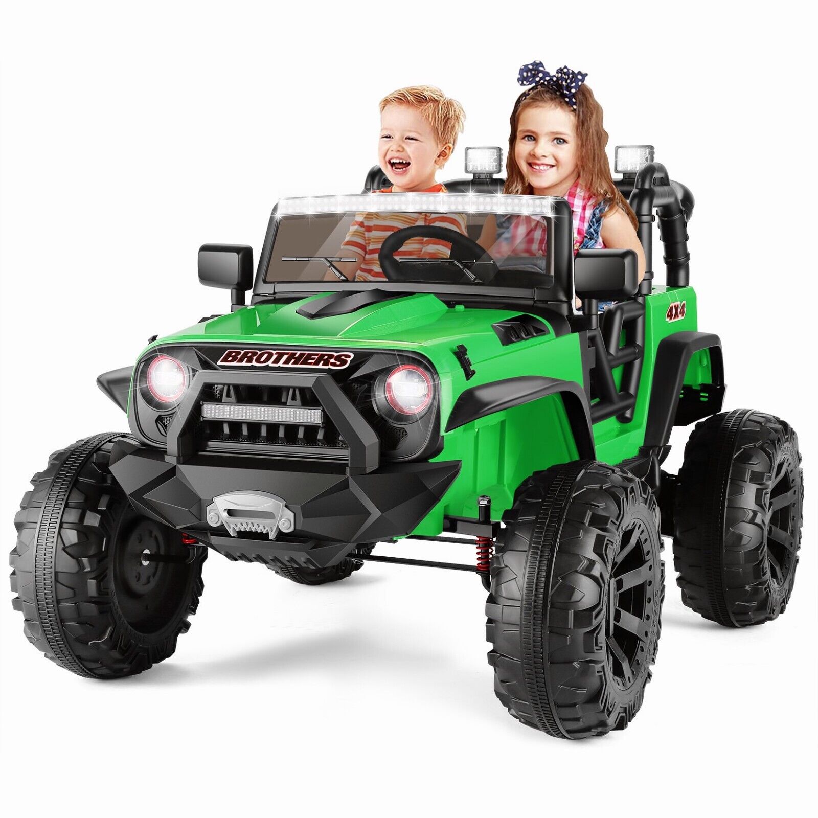 2-Seater 24V Electric Ride-On Truck with MP3 Player and LED Lights for Kids, Remote Control Included
