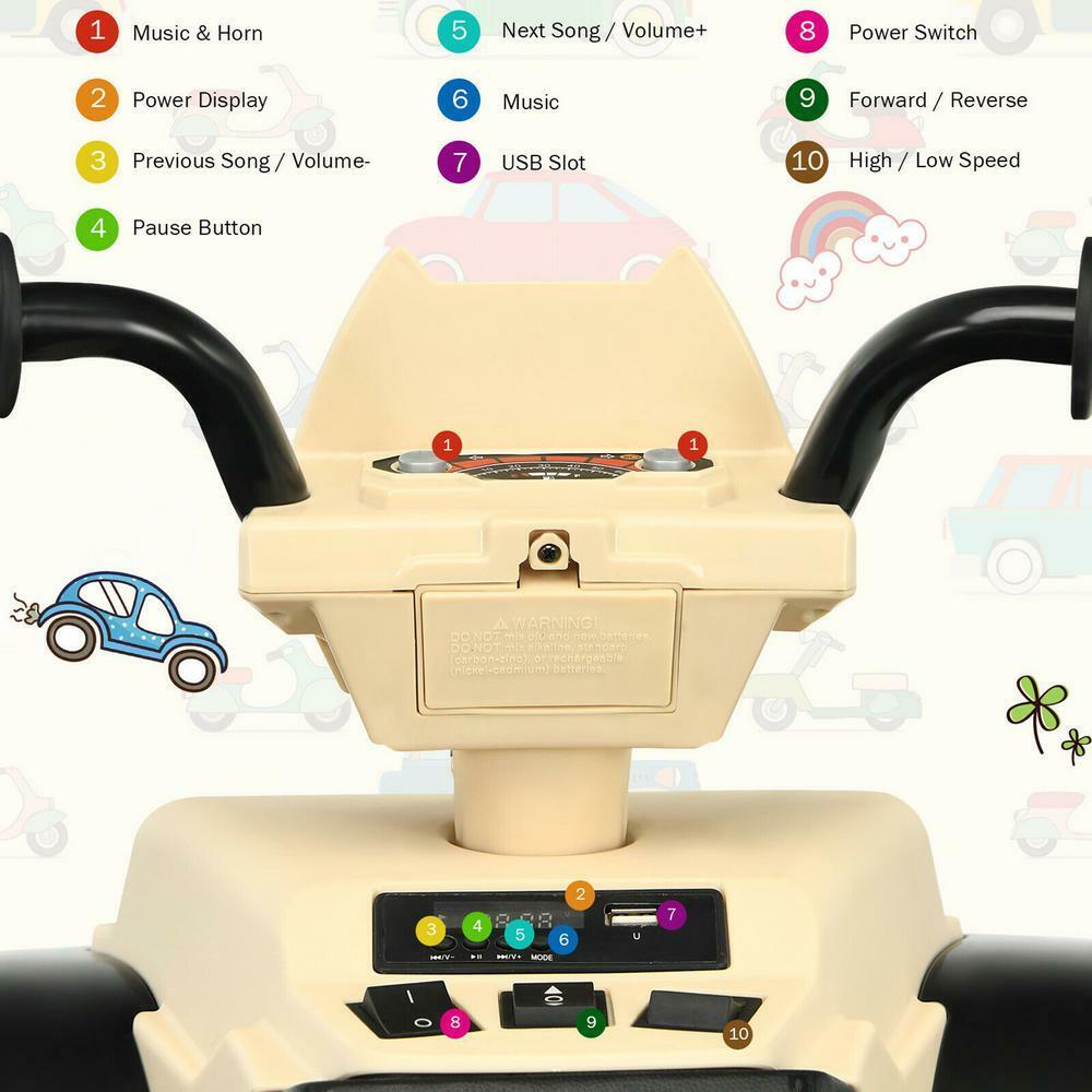 Yellow 12V Electric Ride-On Quad for Kids with Music and LED Lights
