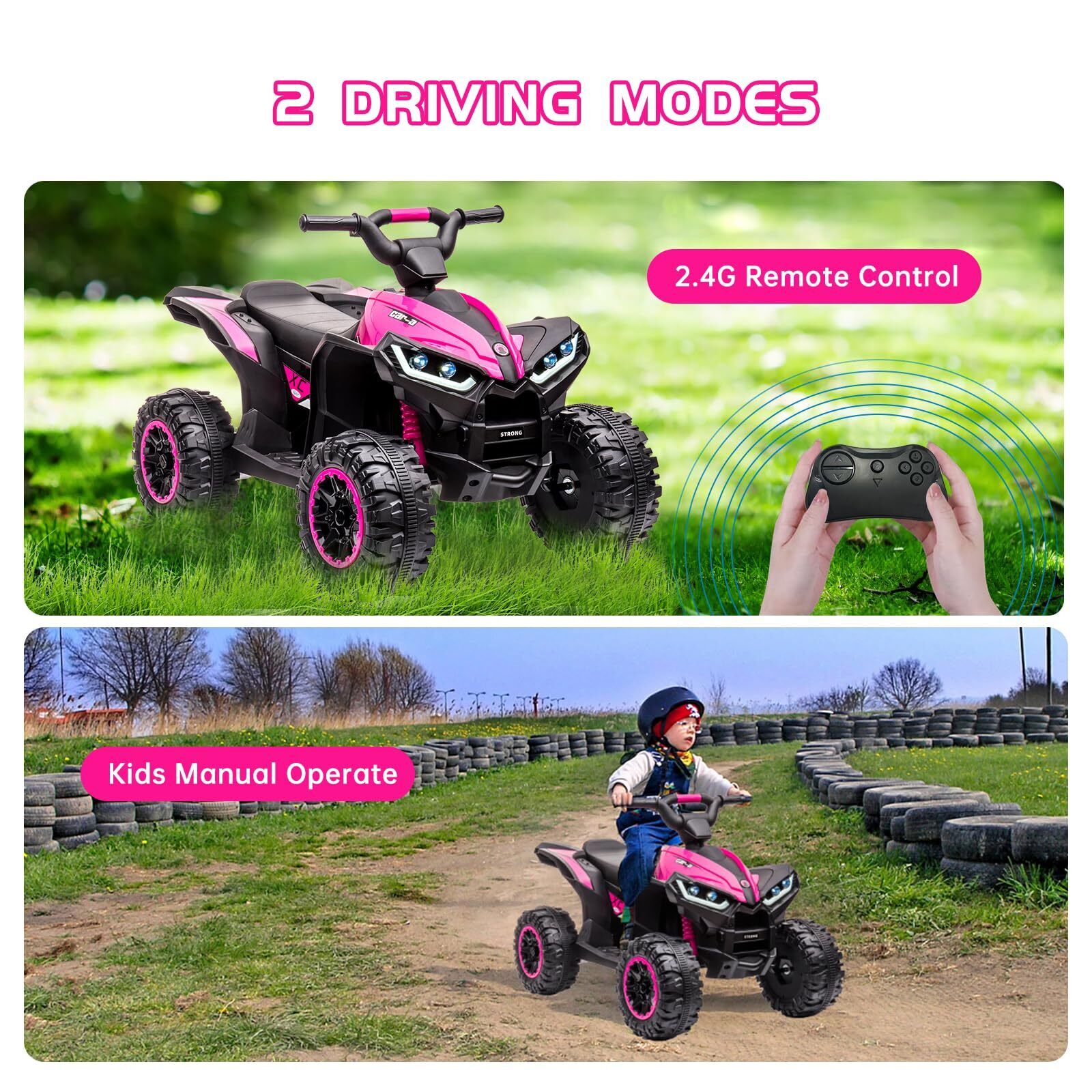 4-Wheel Dual Drive Kids Ride On Car with Parent Remote - 12V Pink