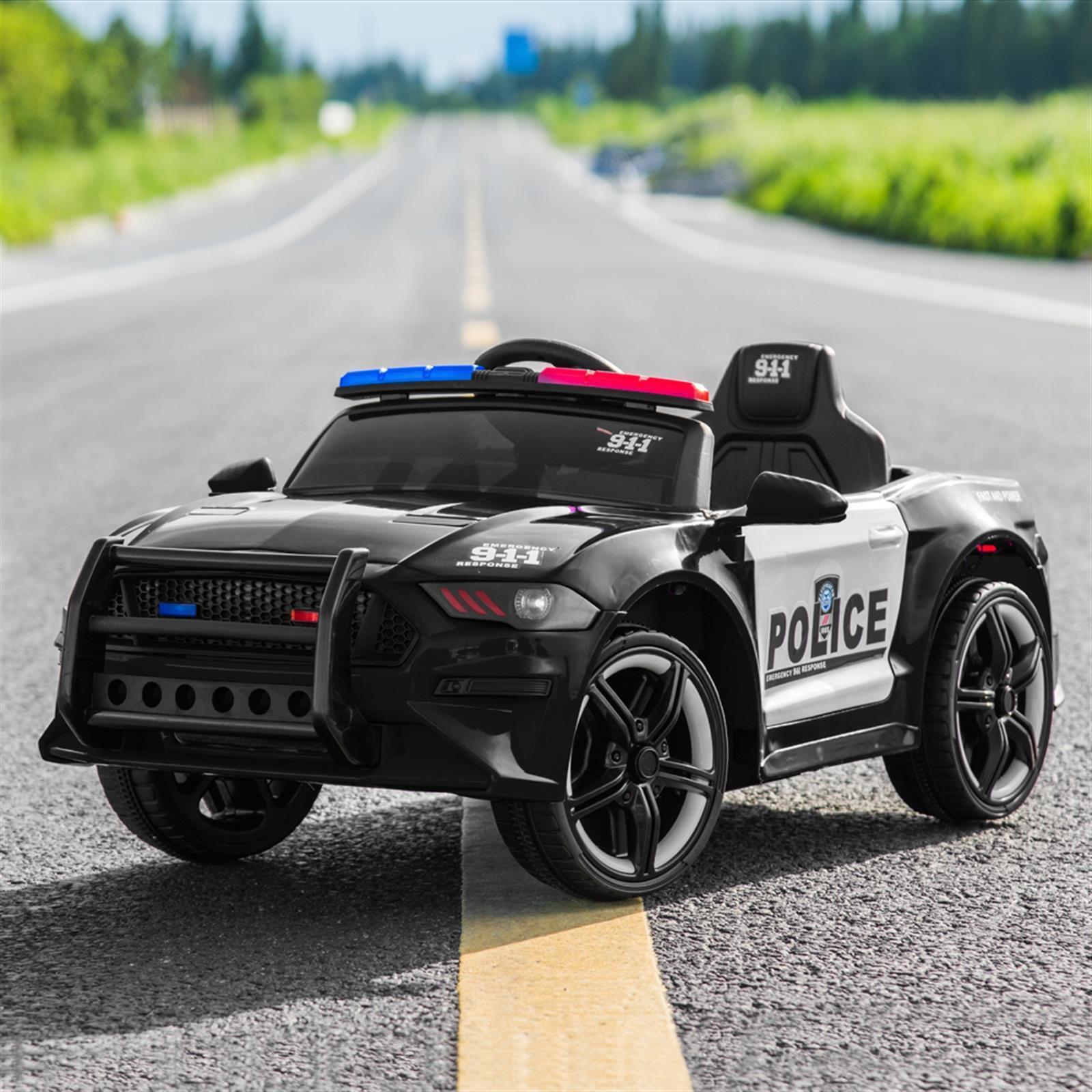 Police Sports Car Ride-On for Kids with Remote Control, LED Lights, Siren, and Microphone - 12V