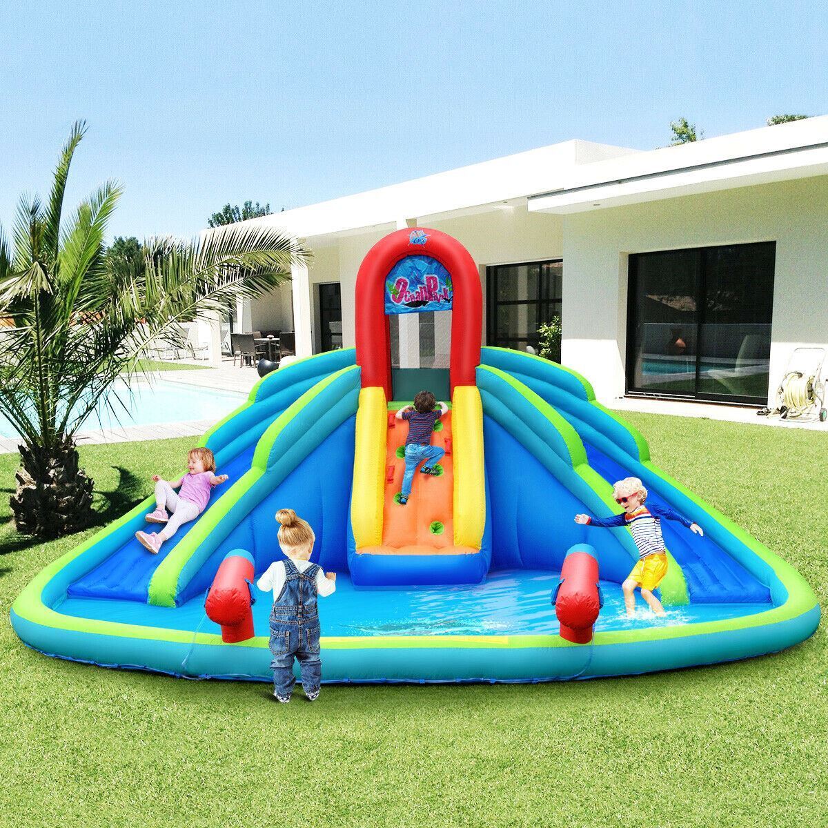 Modern Long-lasting Kids' Blow-up Water Slide Bounce Castle with Carrying Pouch