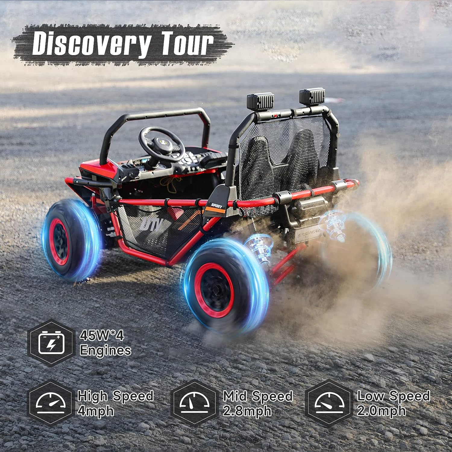 Off-Road UTV Electric Car for Kids - 2 Seater Ride-On Toy with 12V Battery Power - 4WD Vehicle