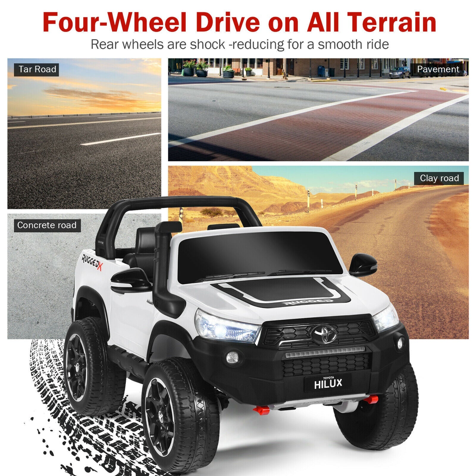 2x12V Authorized Toyota Hilux Ride On Truck Car 2-Passenger 4WD with Remote Control