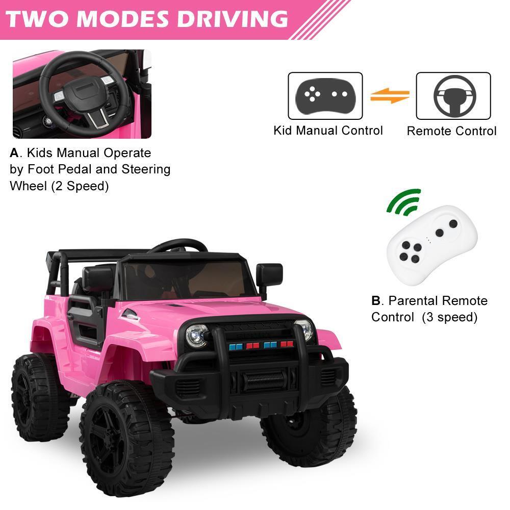 12V Pink Ride-On Truck for Kids with Parent Remote Control