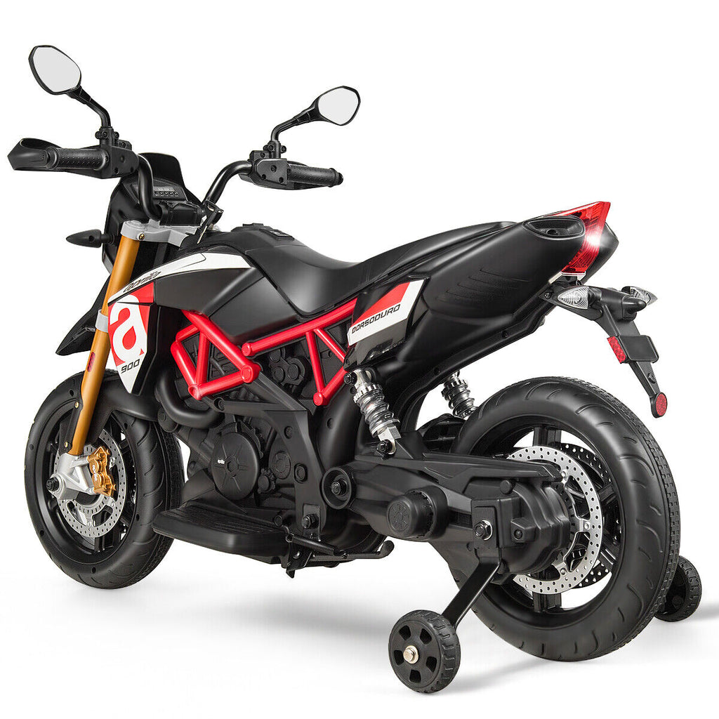 Aprilia 12V Kids Ride-On Motorcycle with Training Wheels in Red - Officially Licensed