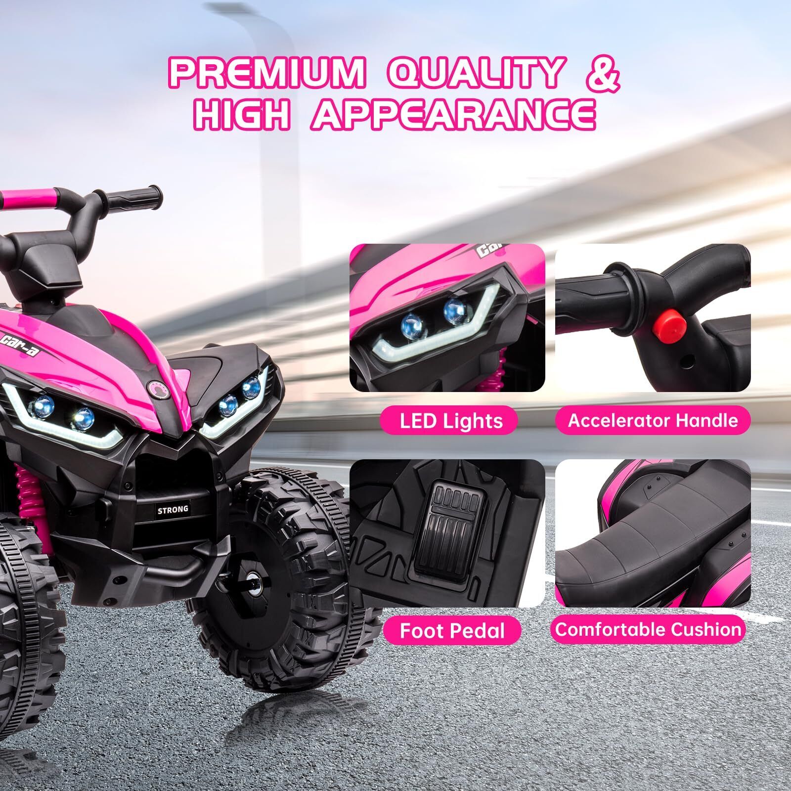 4-Wheel Dual Drive Kids Ride On Car with Parent Remote - 12V Pink