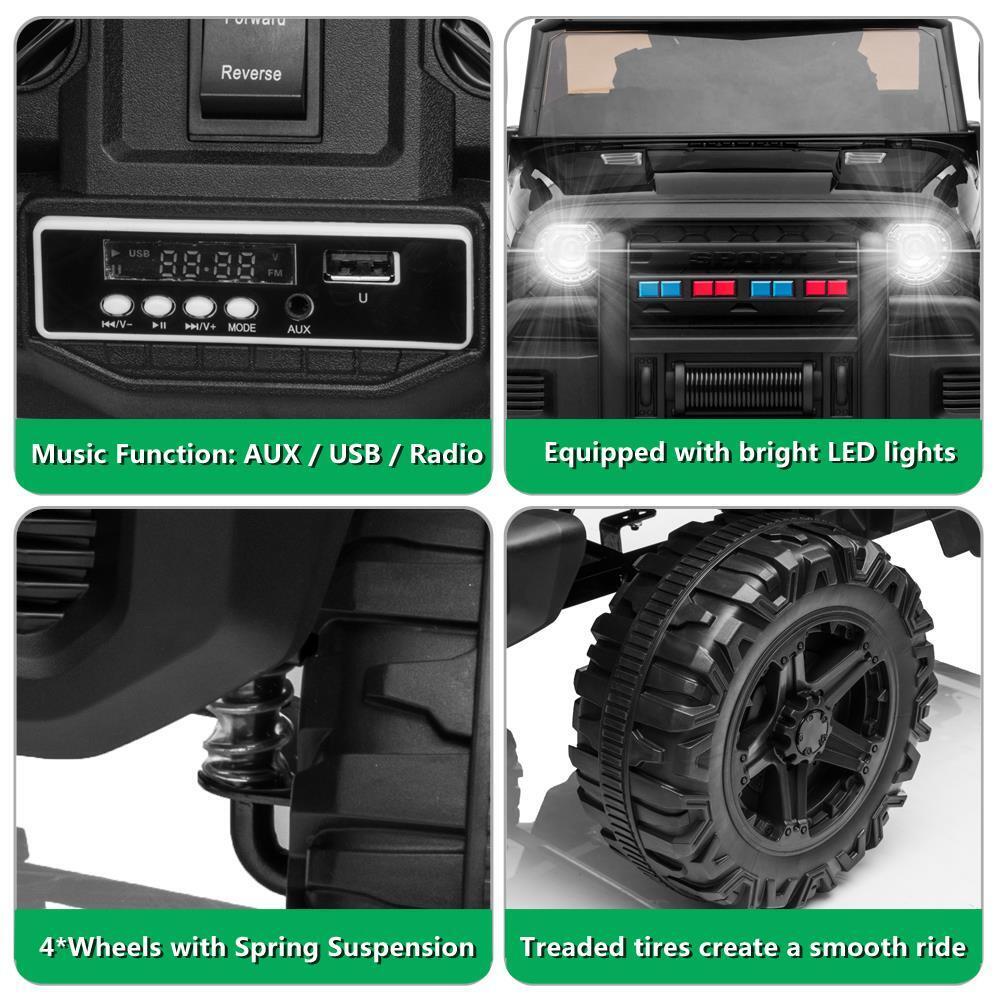 Black 12V Ride-On Truck for Kids with Parental Remote Control