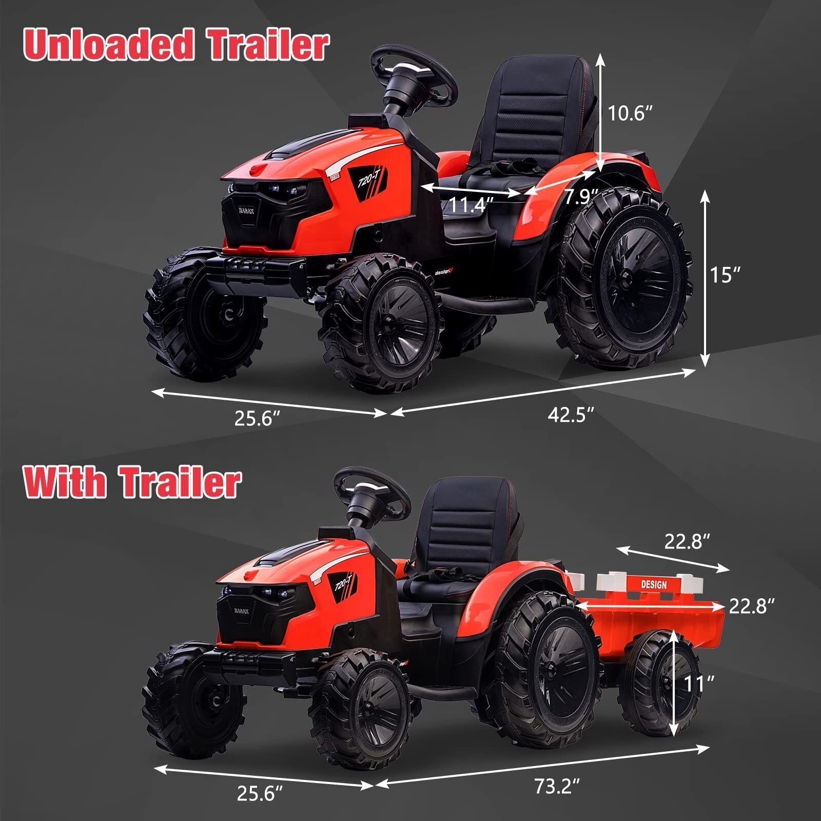 Electric Kids Ride on Tractor with Remote Control and LED Lights