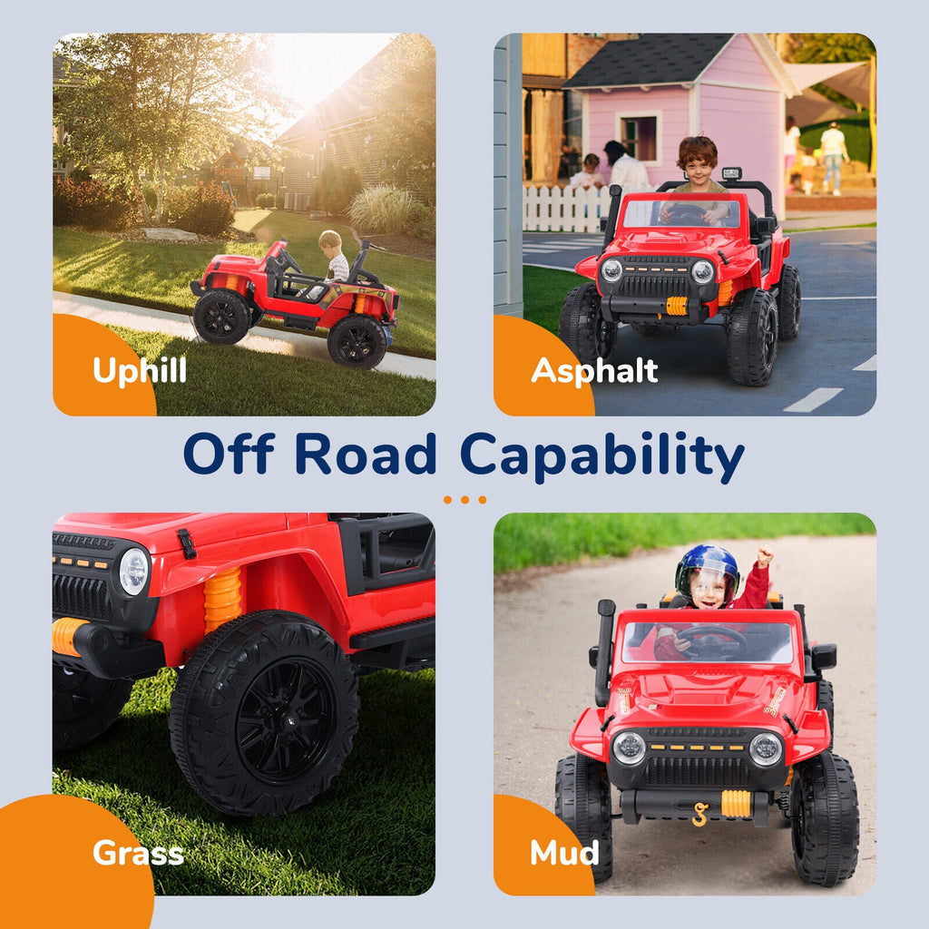 12V Electric Ride-On Car for Kids Ages 3-8 - Red/Black Truck Design