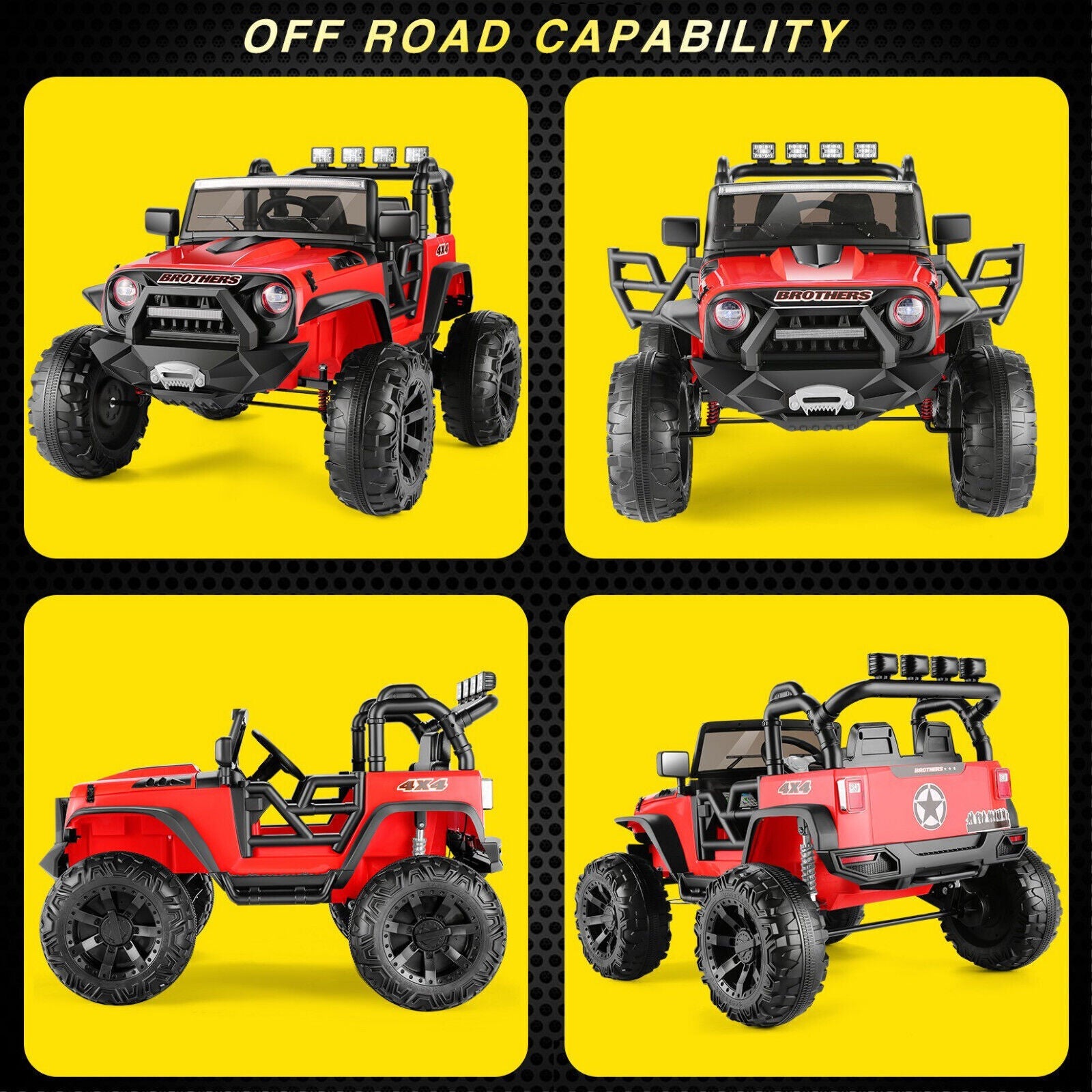 Electric 2-Seater Kids Jeep with 400W Motor, LED Lights, and 24V Battery