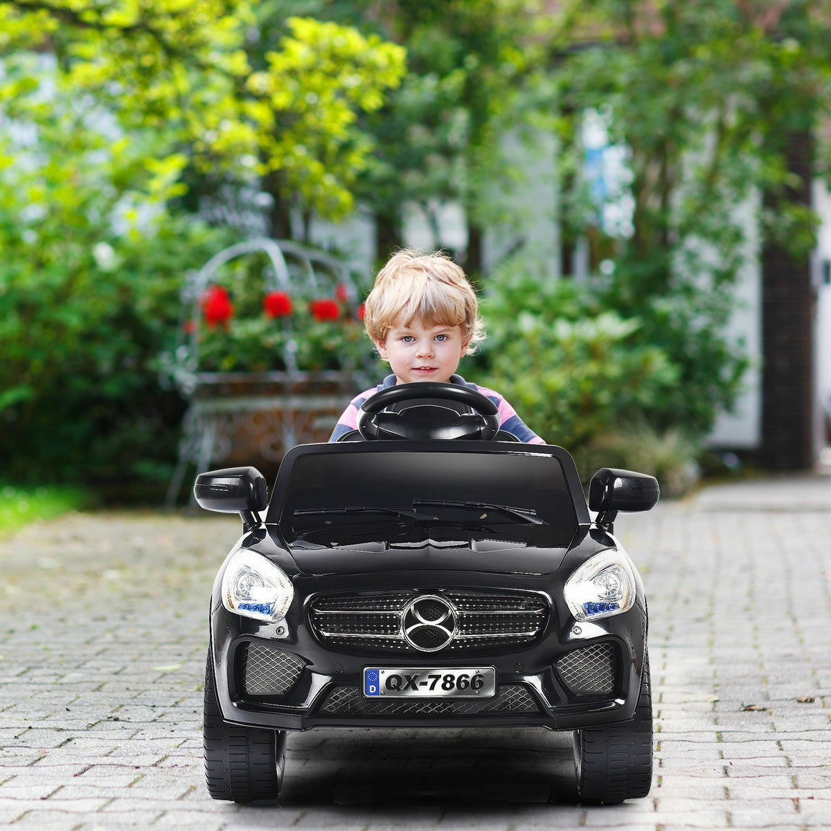 6V Kids Ride On Car with RC Remote Control and LED Lights - Black