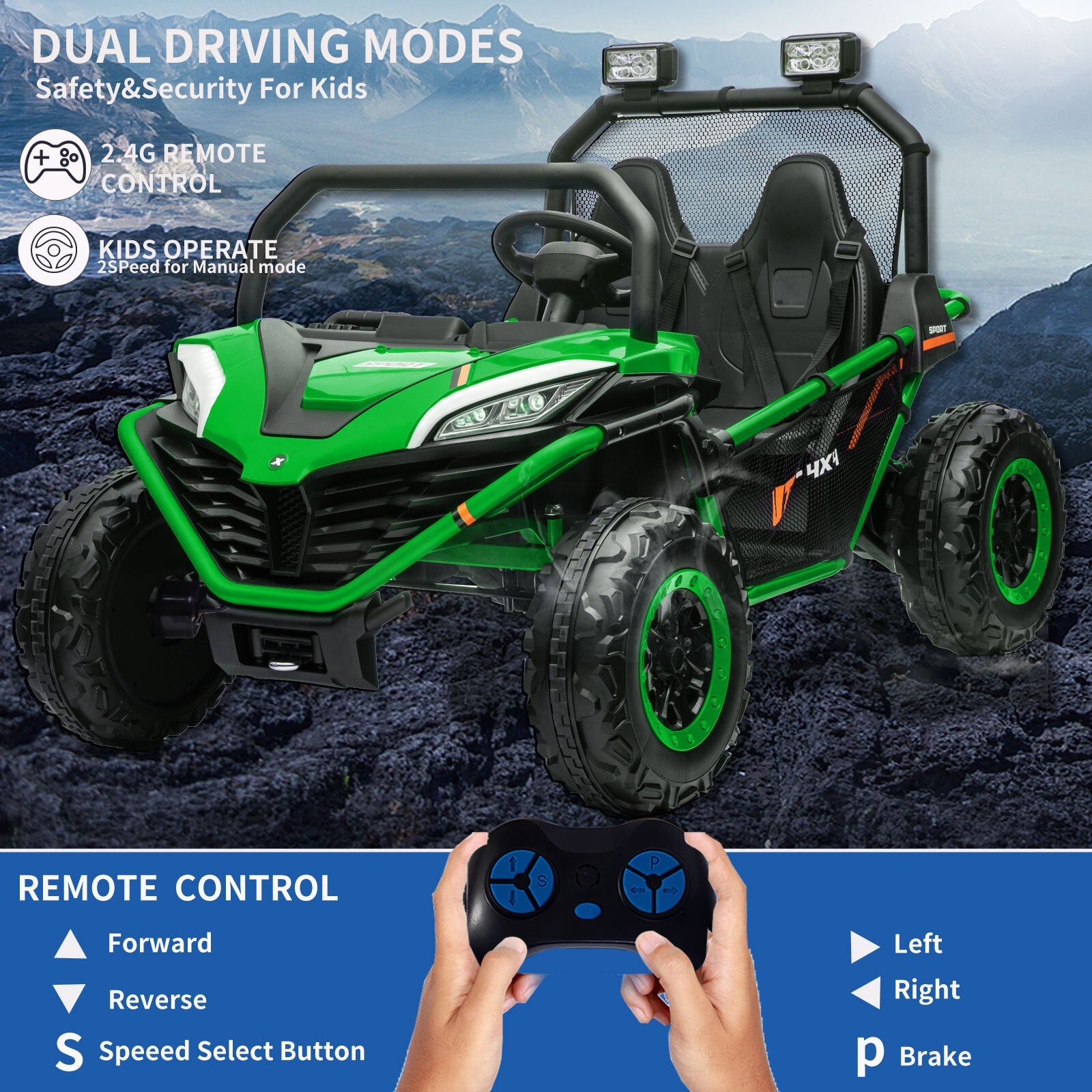 24V Kids 2-Seater Electric Ride-On UTV Truck with 4WD and 320W Motor, Remote Control