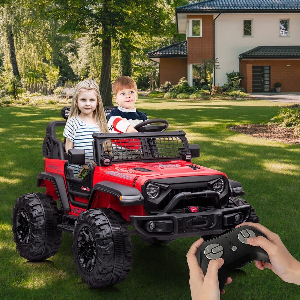 Red 24V Children's Electric Car with Remote Control - 2 Seater and Extra Spacious 20" Truck-Style Seat