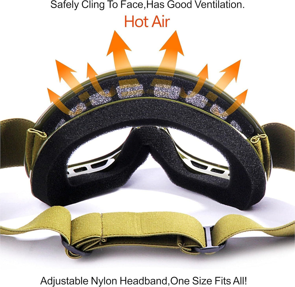 Kids ATV Dirt Bike Goggles Anti-Fog Impact Resistant Army Green