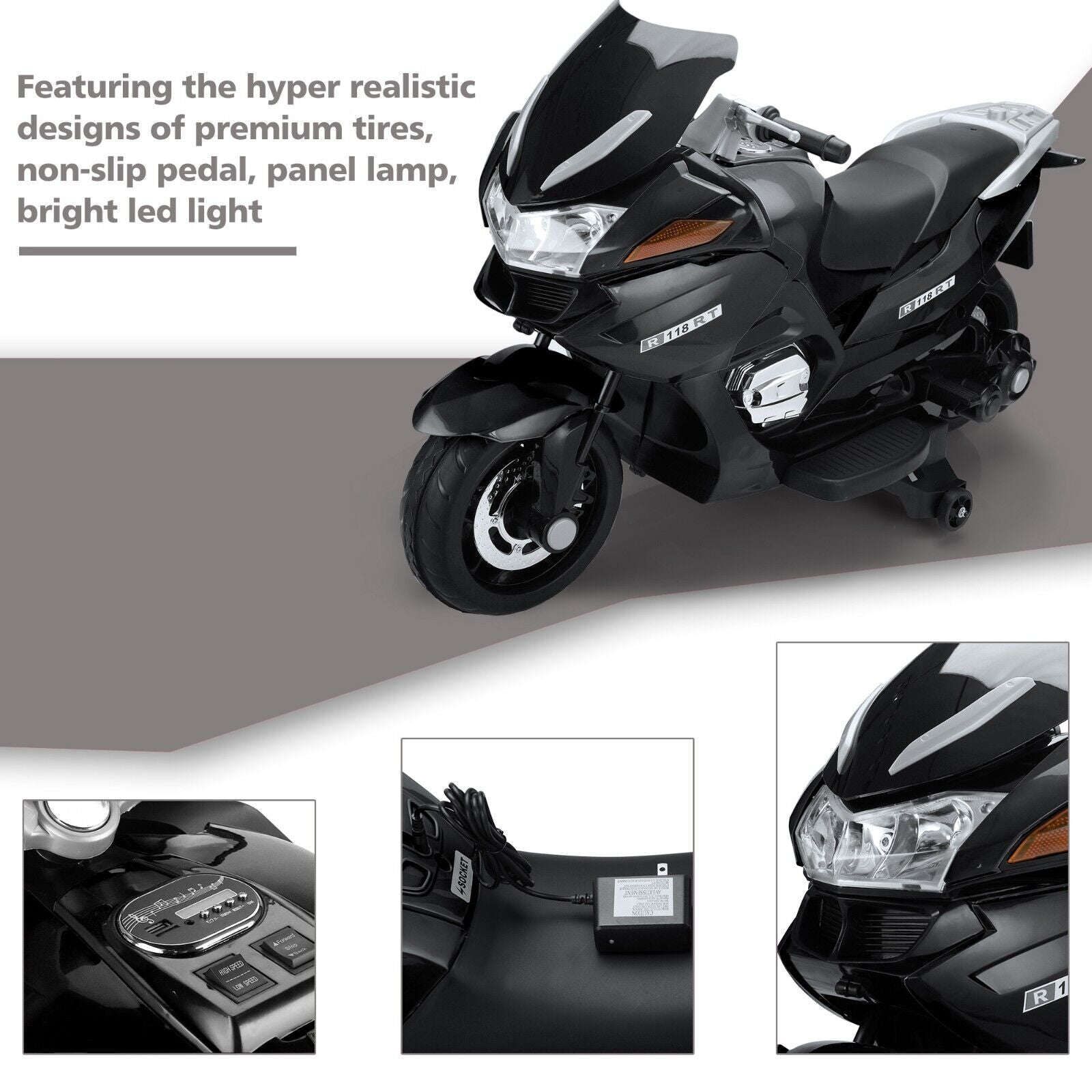 TOBBI 12V Kids Electric Motorcycle with Training Wheels - Dirt Bike Motorbike for Young Riders