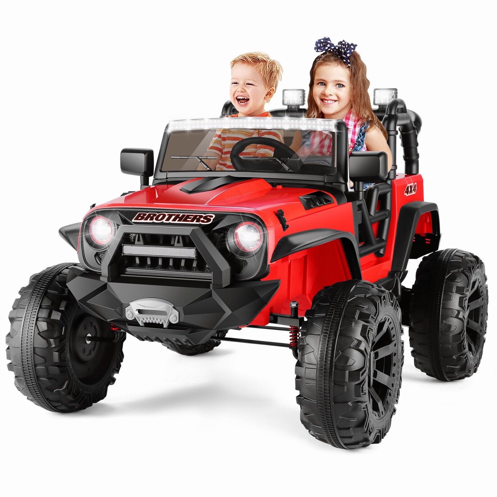 2-Seater 24V Electric Ride-On Truck with MP3 Player and LED Lights for Kids, Remote Control Included