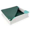 White Outdoor Sandbox with Oxford Cover and 4 Corner Seats for Kids