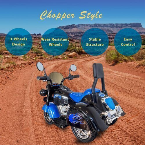 Electric 3-Wheel Chopper Motorcycle Toy for Kids with LED Headlights