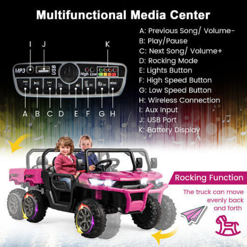 Kids Pink Dump Truck with Dump Bed and Shovel - 2-Seater Ride On Toy