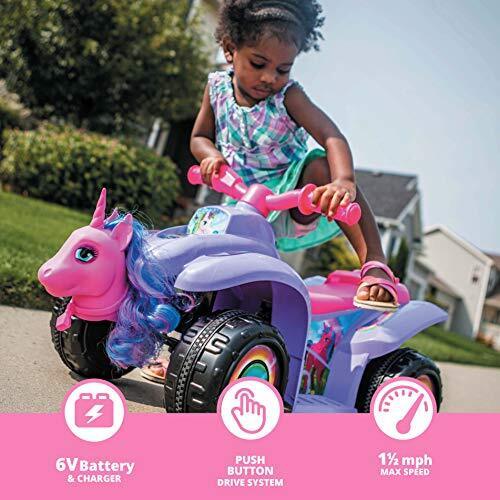 Magical Toddler Unicorn Quad Ride-On Toy with 6V Battery for Kids Ages 1.5-3 in Purple