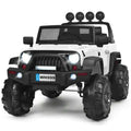 12-Volt White Ride-On Car Truck for Kids with RC Control, LED Lights, Music, and Trunk