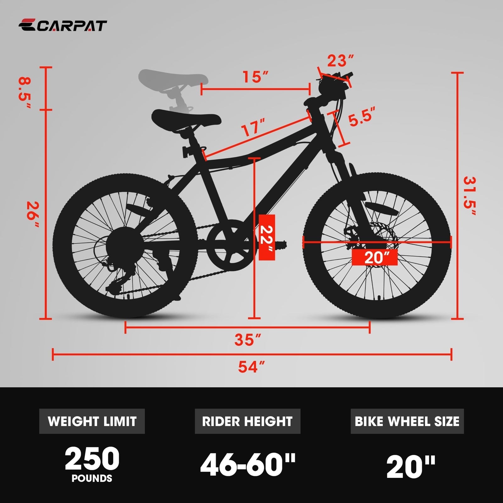 20 Inch Kids' Mountain Bike for Boys and Girls Ages 7-12 with 7-Speed Gear