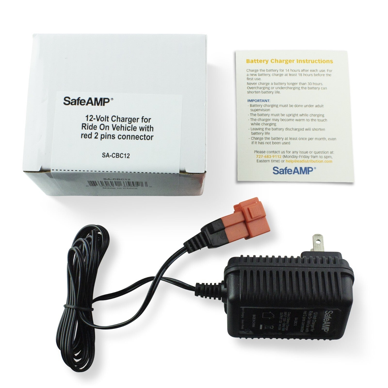 12-Volt Charger with Red 2-Pin Connector for Ride-On Vehicles