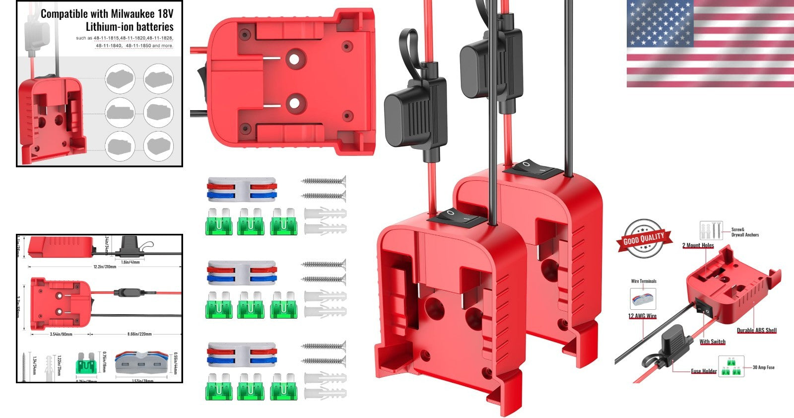 Safety First Power Wheel Adapter Set with Built-in Switch and 30A Fuse – 3 Pack