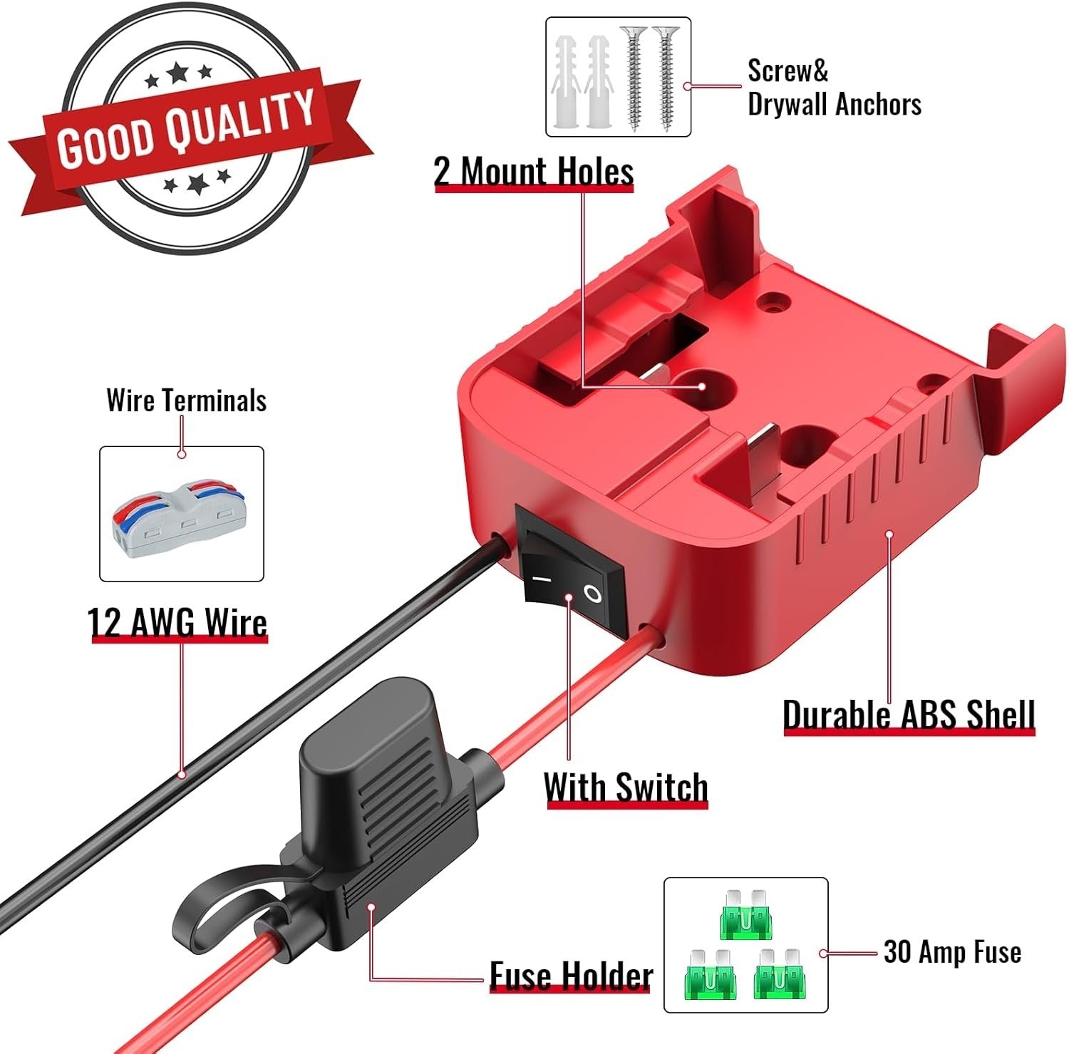 Safety First Power Wheel Adapter Set with Built-in Switch and 30A Fuse – 3 Pack