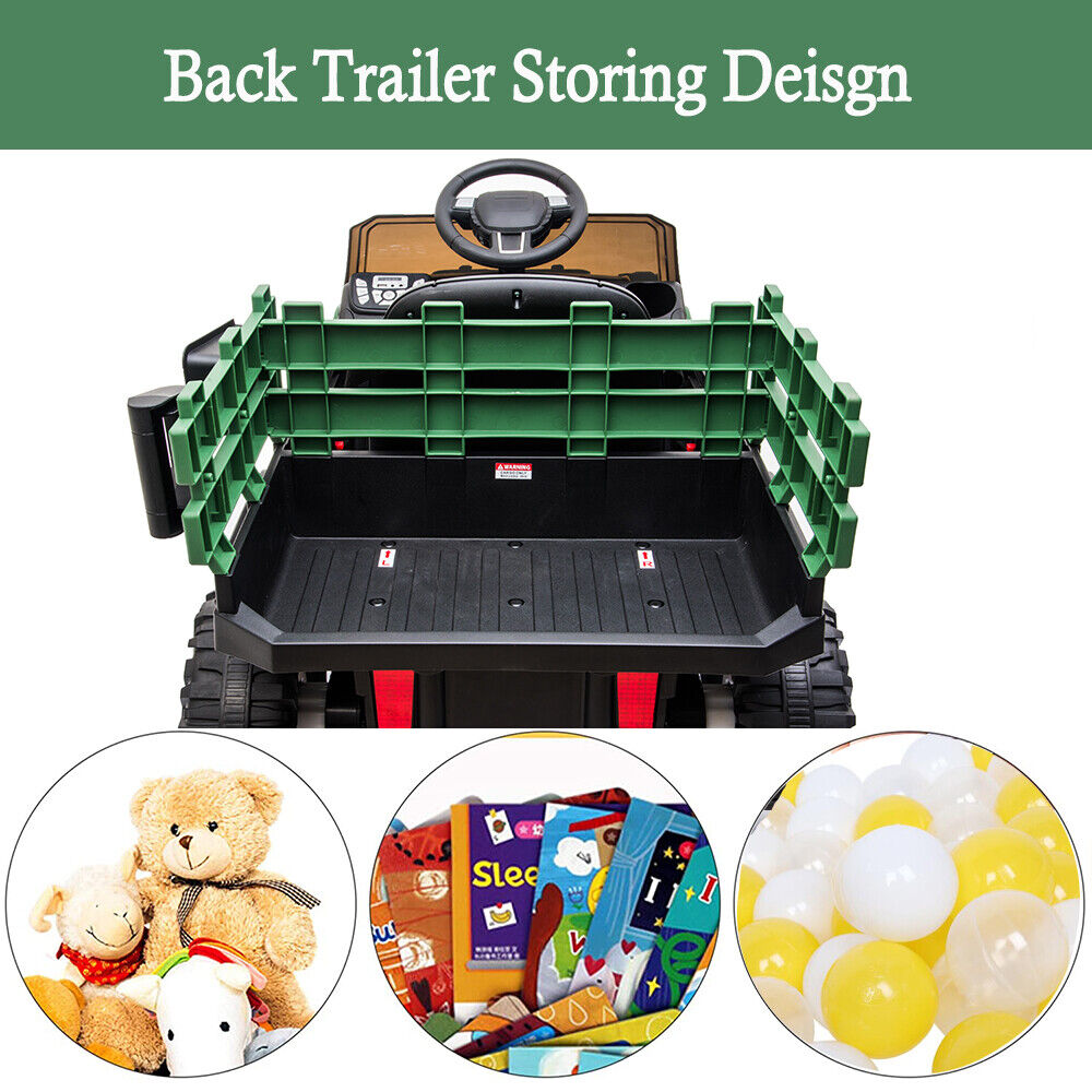 SEGMART 12V Ride-On Tractor Truck with RC Control and Trailer for Kids