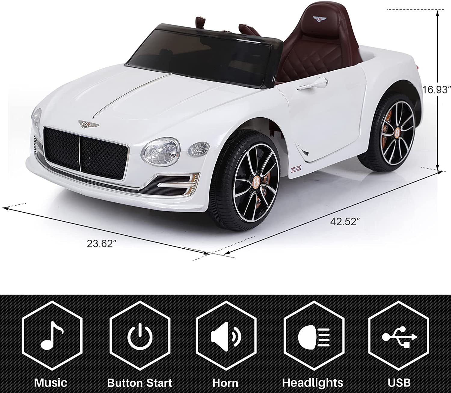 SEHOMY Bentley Licensed Electric Kid Car with Parent Remote Control - Perfect for Little Drivers!