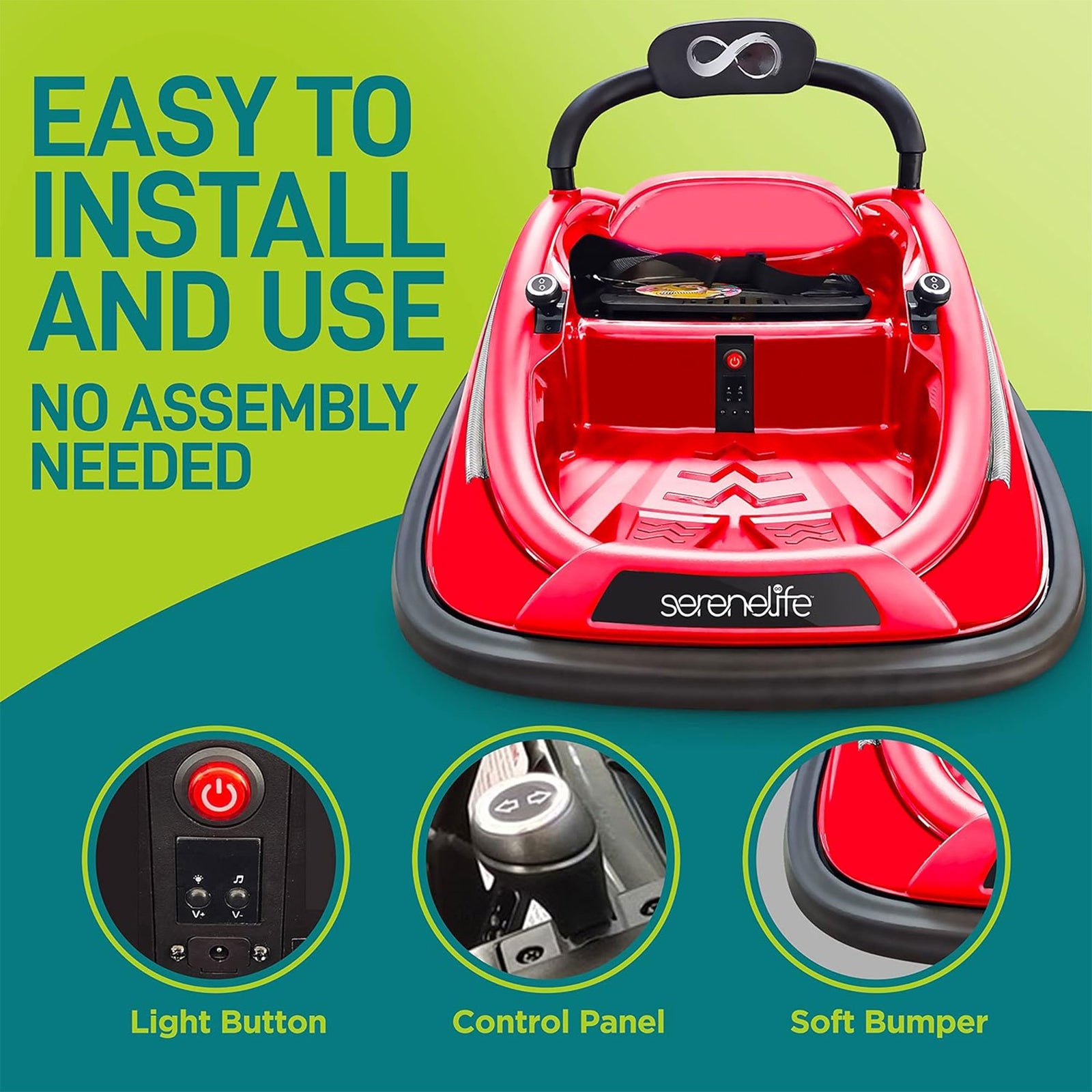 360 Degree Rotating Bumper Car with Adjustable Belt and Controls in Red