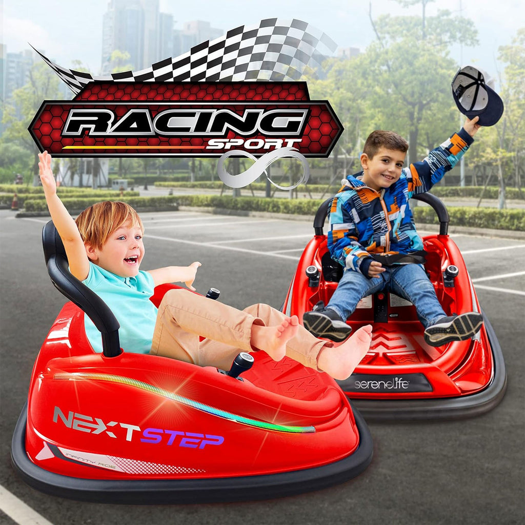 360 Degree Rotating Bumper Car with Adjustable Belt and Controls in Red