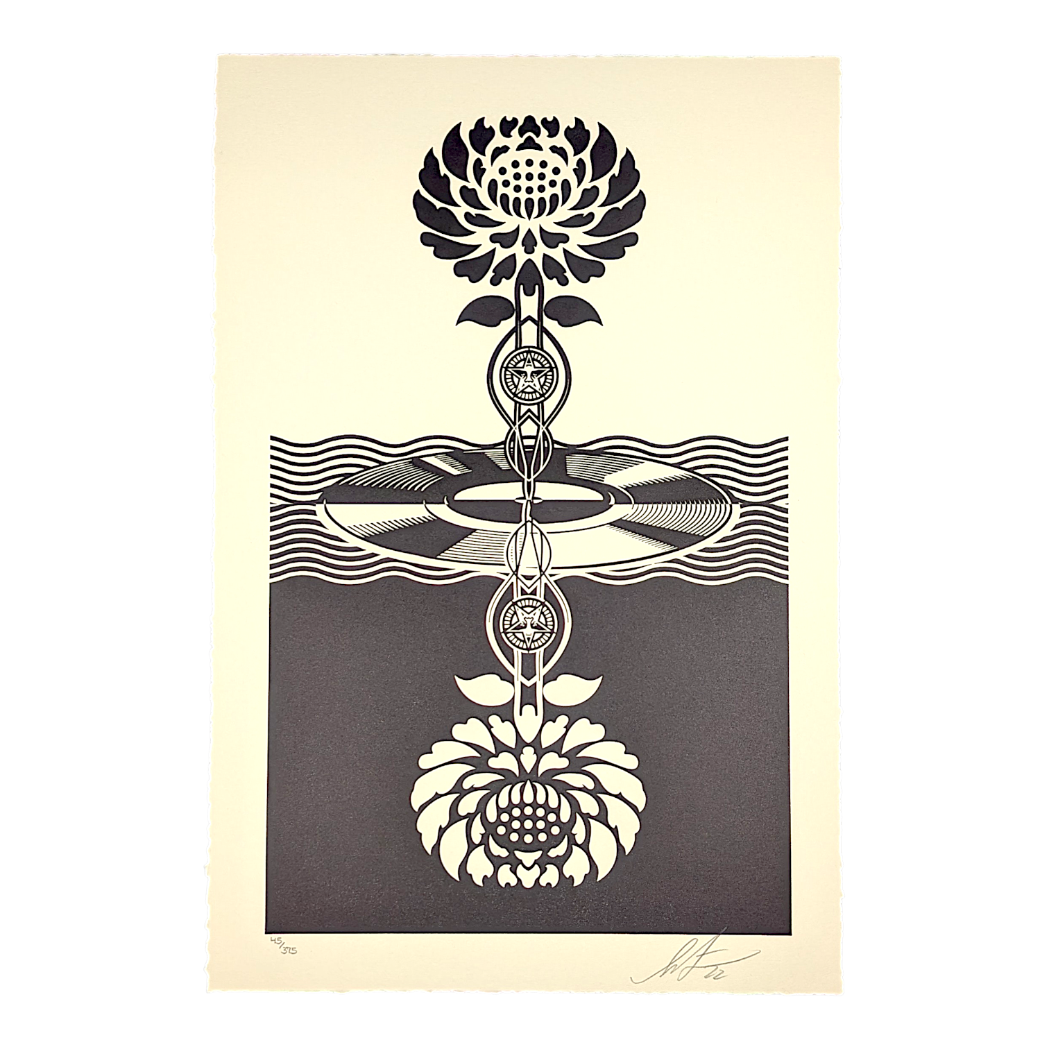 Shepard Fairey "Obey Post-Punk Flower (Black) Letterpress" Print