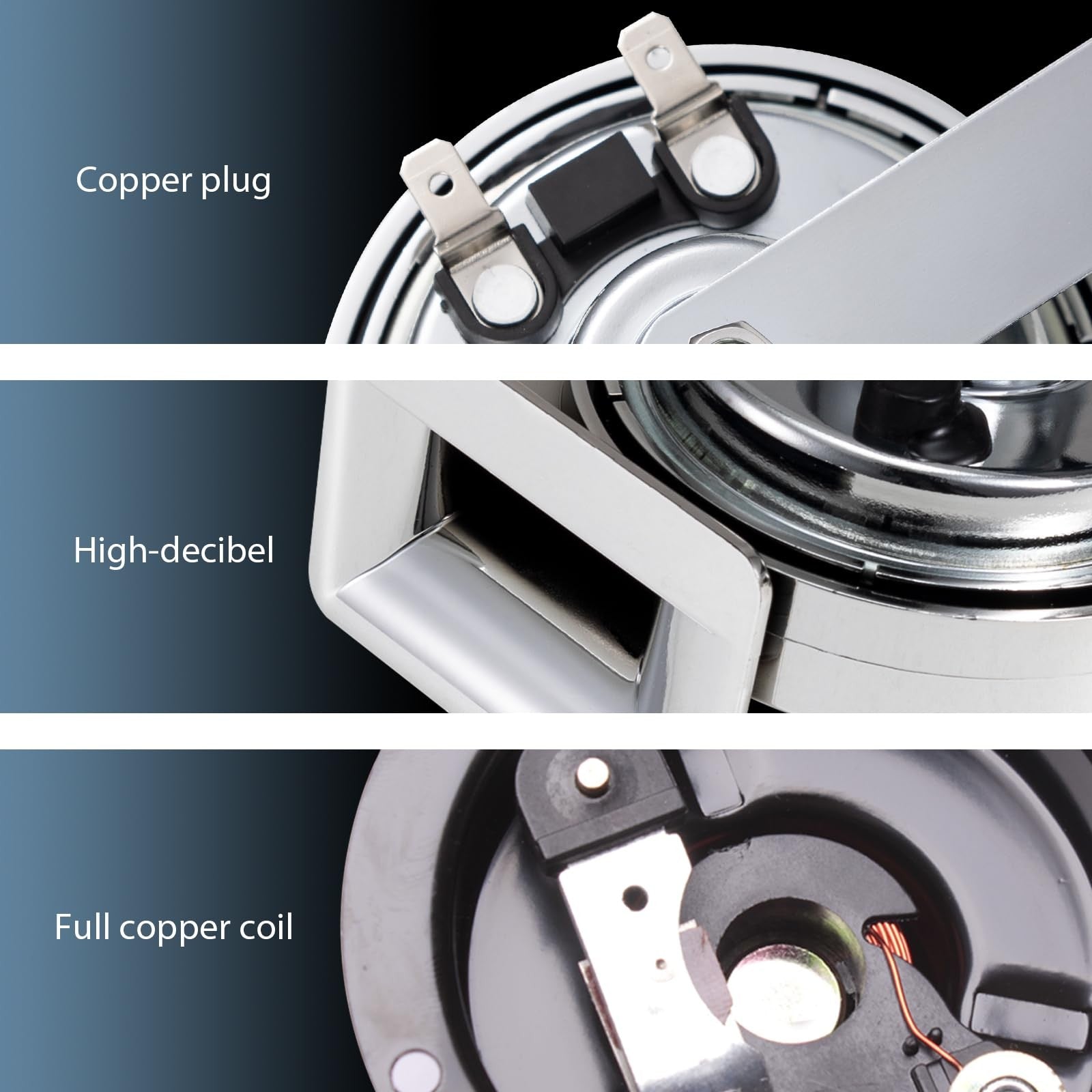 Chrome Silvery Snail Horn with 130dB Loud Dual Electric Car and Train Sounds