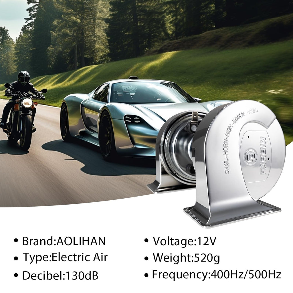 Chrome Silvery Snail Horn with 130dB Loud Dual Electric Car and Train Sounds