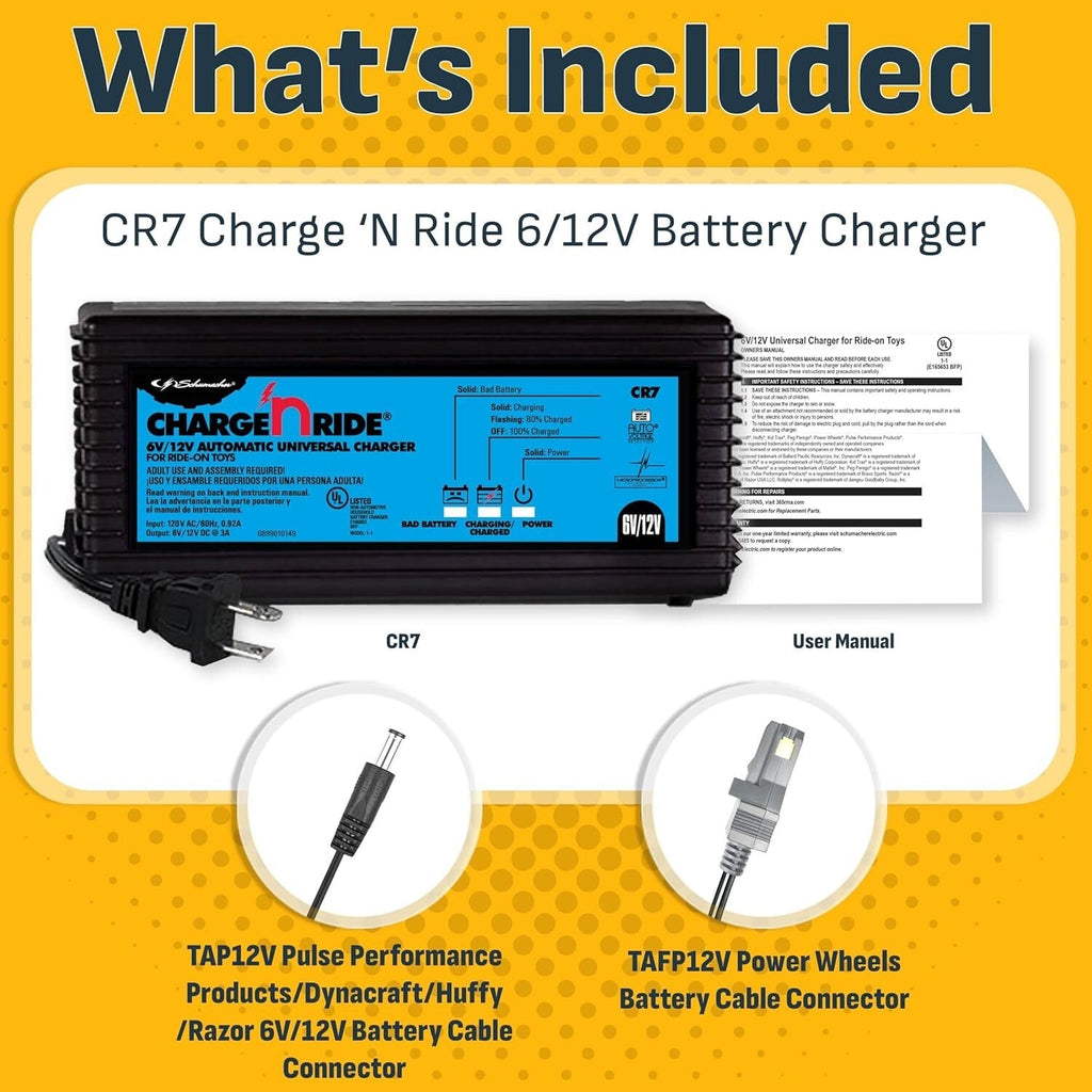 Dual Voltage Smart Charger for Kids' Ride-On Cars Compatible with 6V and 12V Batteries