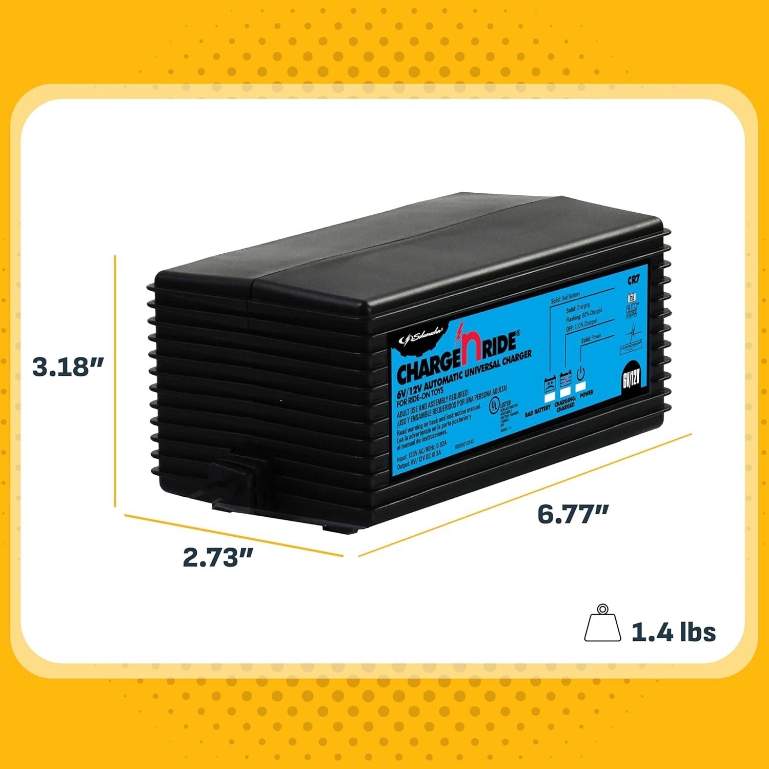 Dual Voltage Smart Charger for Kids' Ride-On Cars Compatible with 6V and 12V Batteries