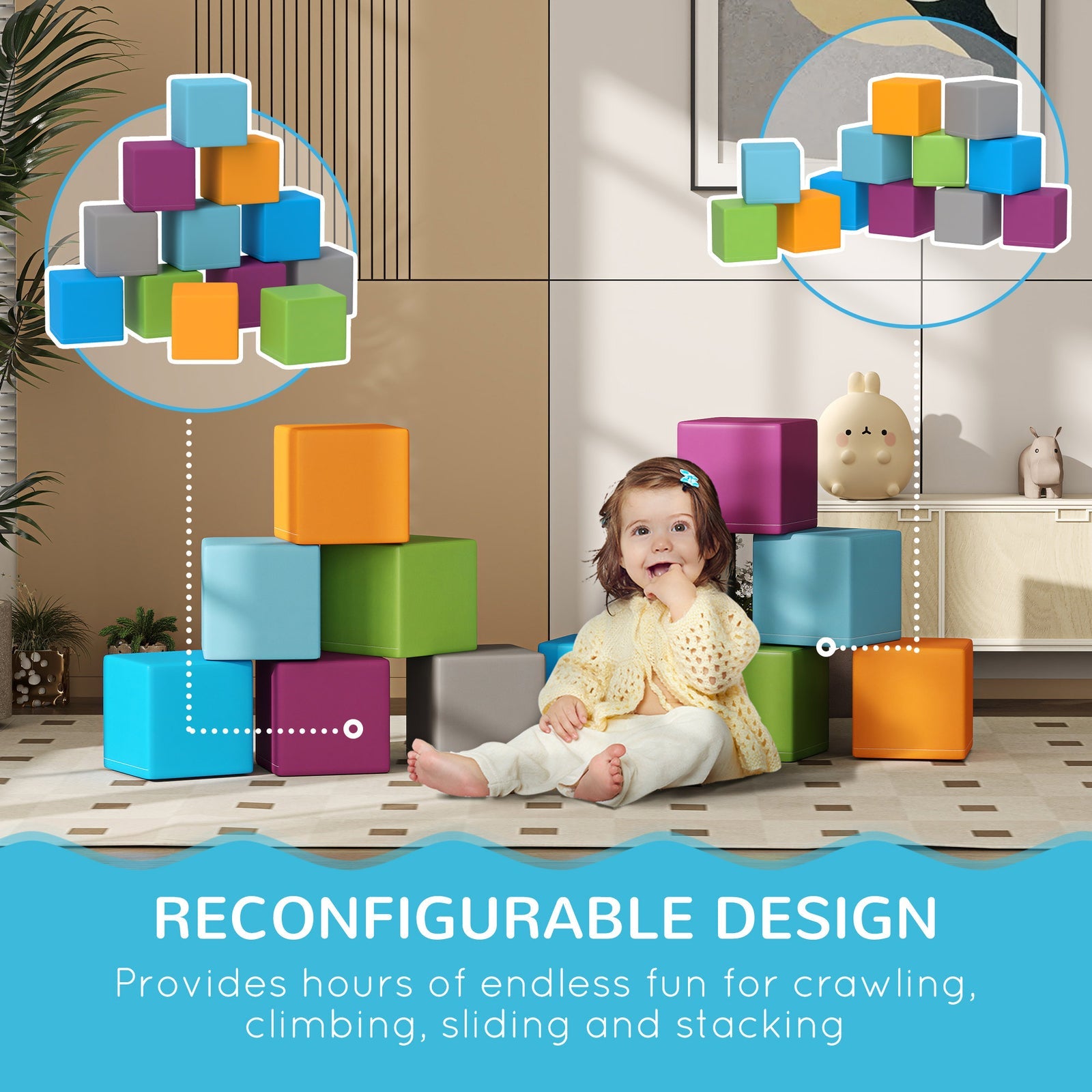 12-Piece Soft Foam Building and Stacking Blocks Toy Set