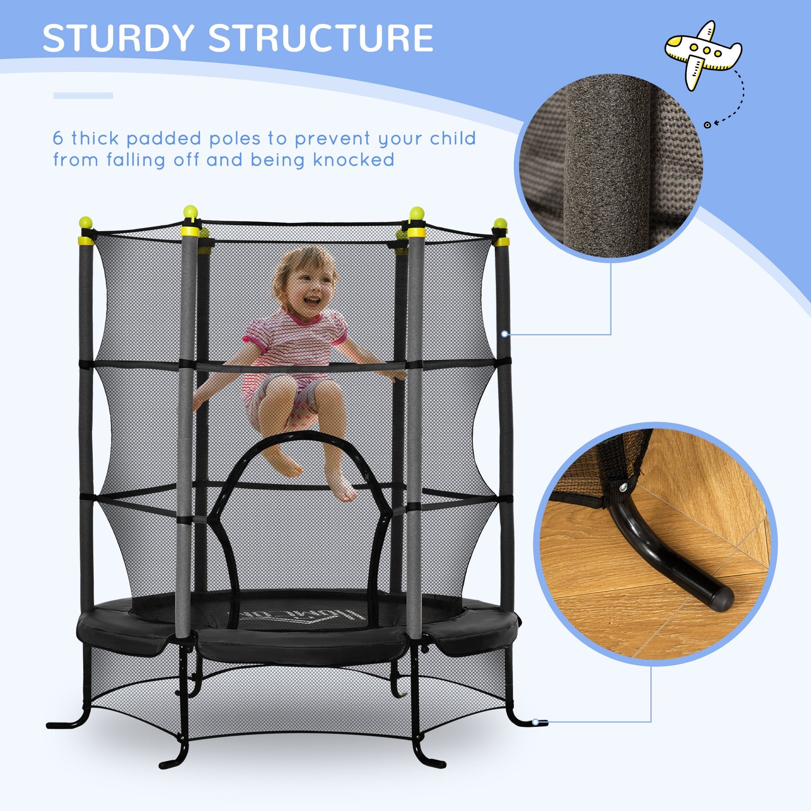 5.3' Kids Indoor Trampoline 64" with Safety Enclosure