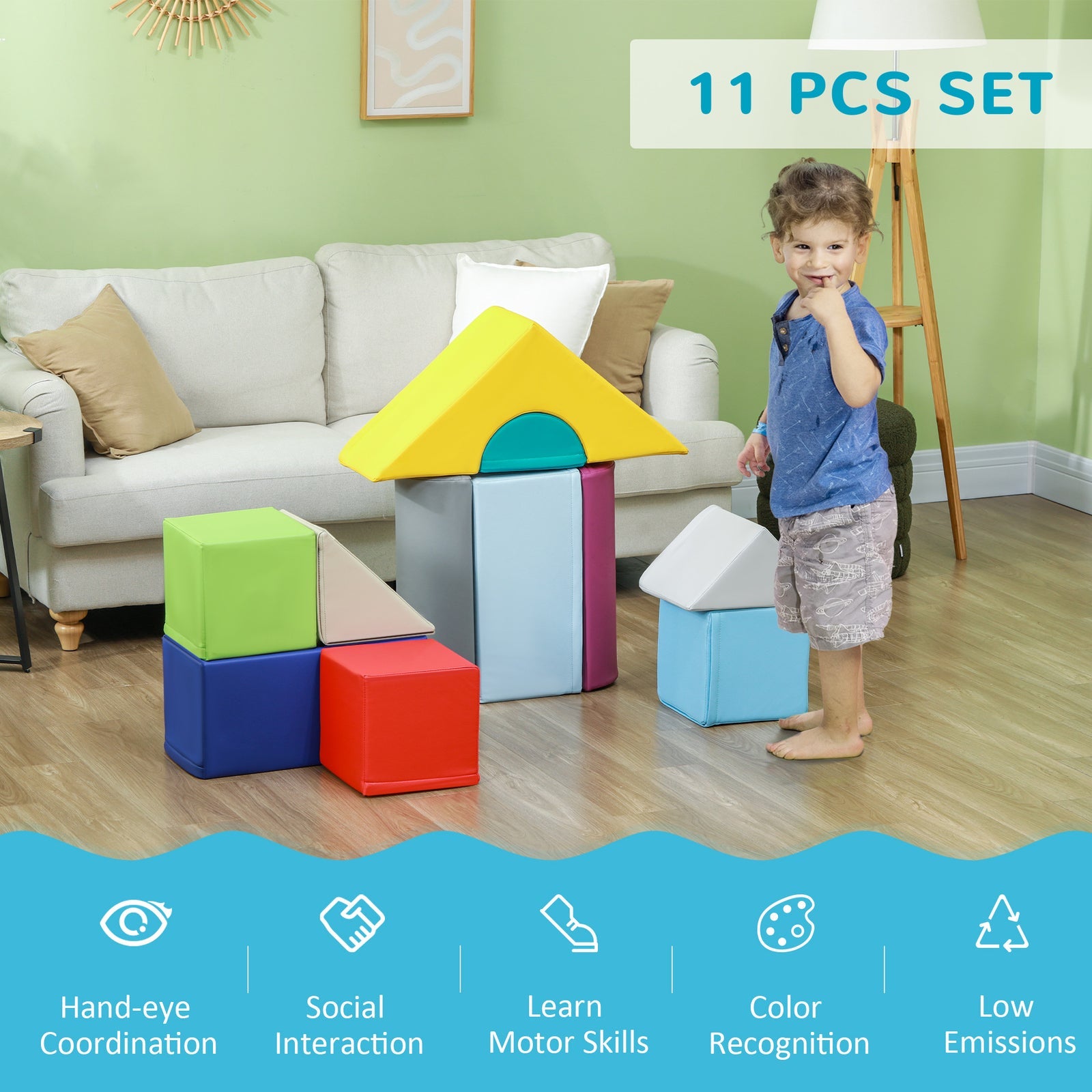 11-Piece Soft Foam Climbing Blocks Play Set for Toddlers and Babies