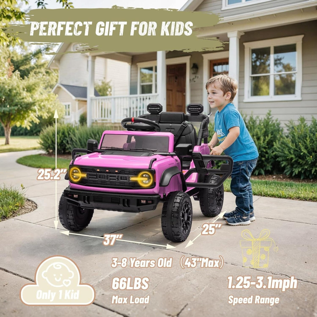 12V Electric Ford Bronco Ride-On Car with Remote Control and Safety Seat Belt for Ages 3-8