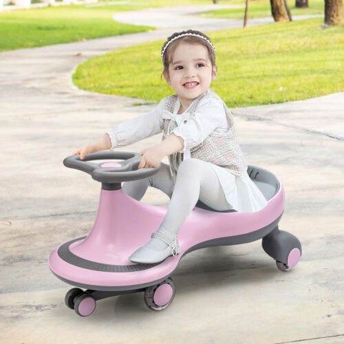 Sparkling Pink Wiggle Car Ride-on Toy for Toddlers and Kids with Flashing Wheels